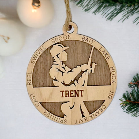 Reel in the holiday joy with our Personalized Male Fishing Ornament! Crafted for fishing enthusiasts, this custom keepsake adds a personal touch to your tree. Celebrate the catch and passion of your angler with this spirited ornament. Customize now for a reel-y unique touch in holiday decor – order your Personalized Male Fishing Ornament today!