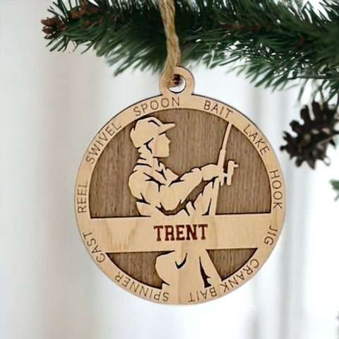 Reel in the holiday joy with our Personalized Male Fishing Ornament! Crafted for fishing enthusiasts, this custom keepsake adds a personal touch to your tree. Celebrate the catch and passion of your angler with this spirited ornament. Customize now for a reel-y unique touch in holiday decor – order your Personalized Male Fishing Ornament today!