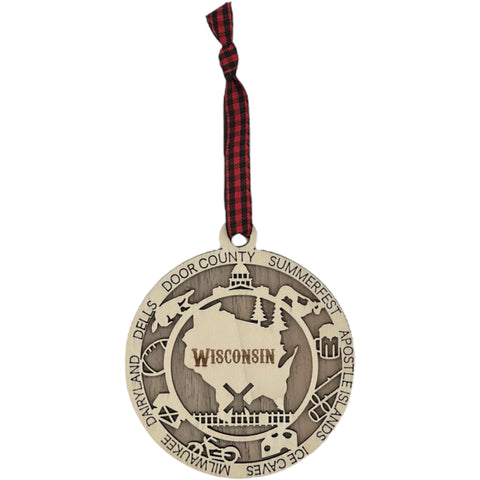 Enrich your holiday with the Wisconsin State Highlights Ornament. A timeless tribute to the Badger State's charm and beauty. Bring home a touch of Wisconsin's spirit this festive season.