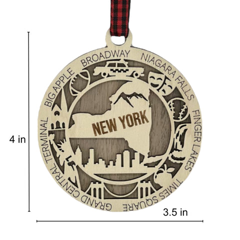Capture the Empire State's magic with our New York State Highlights Ornament! A miniature masterpiece featuring iconic landmarks and vibrant scenes. Elevate your holiday décor with a touch of New York charm.
