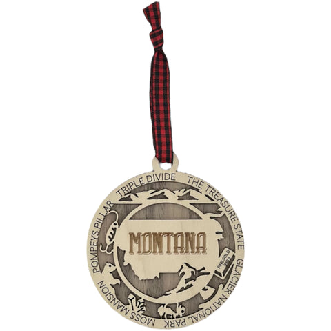 Elevate your tree with a touch of Big Sky State beauty! Our Montana Highlights Ornament captures the essence of the wilderness and iconic moments.