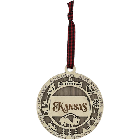 Bring the beauty of the Sunflower State to your holiday tree! Our Kansas State Highlights Ornament captures the essence of the heartland. Elevate your festive decor with the charm of wheat fields and iconic landmarks.