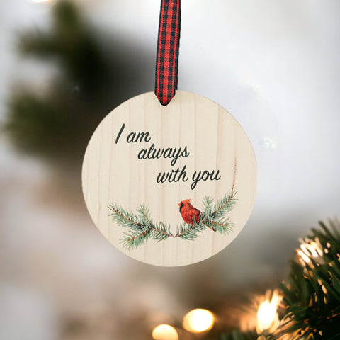 Beautiful red cardinal memorial ornament, symbolizing a loved one's presence. A poignant tribute adorned with a red bird, capturing the spirit and memory of a cherished individual, bringing comfort and warmth during the holiday season.