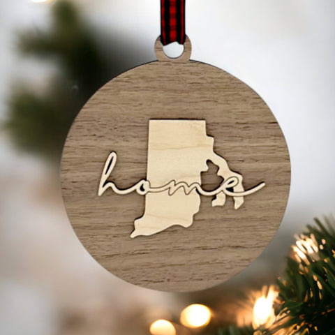 Rhode Island Home Cursive Ornament