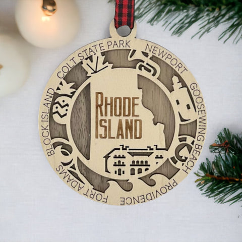 Tiny state, big charm! Introducing the Rhode Island Highlights Ornament—a delightful tribute to the Ocean State's coastal beauty. Elevate your holiday decor with a touch of New England flair. Capture the spirit of Rhode Island this festive season