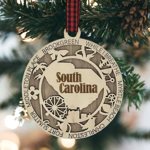 Palmetto State pride for your holiday! Introducing the South Carolina State Highlights Ornament—a charming tribute to the coast and culture. Elevate your decor with a touch of southern warmth.