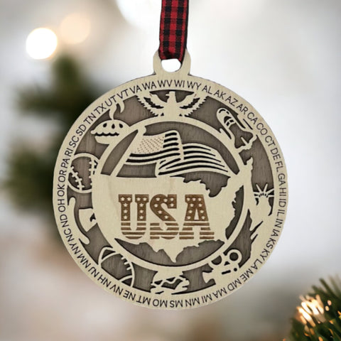 Deck the halls with a touch of the USA! Introducing the USA Highlights Ornament—a patriotic masterpiece celebrating the nation's iconic landmarks. Elevate your holiday decor with a dash of American pride.