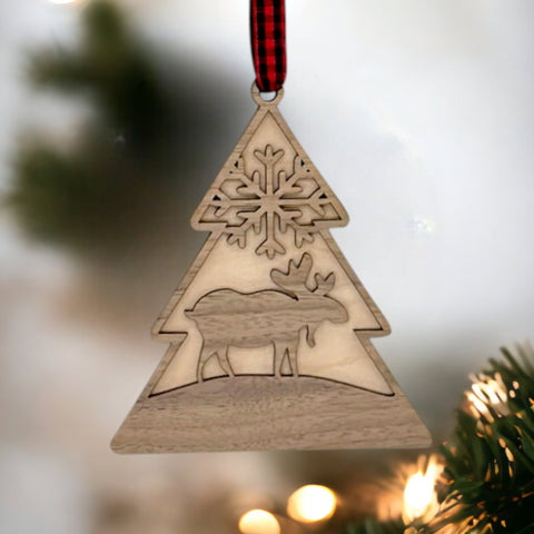 Winter Moose Wooden Ornament