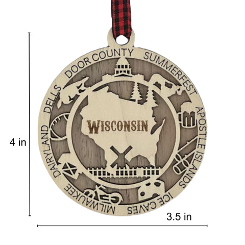 Enrich your holiday with the Wisconsin State Highlights Ornament. A timeless tribute to the Badger State's charm and beauty. Bring home a touch of Wisconsin's spirit this festive season.