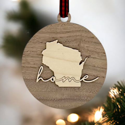 Wisconsin Home Cursive Ornament