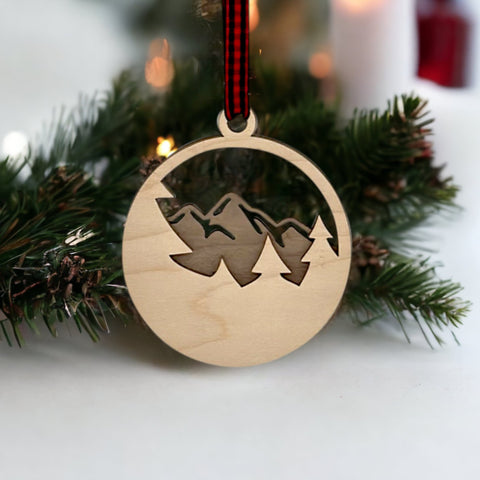 Wood Style Mountain Ornament