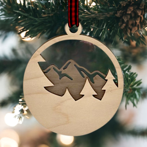 Wood Style Mountain Ornament