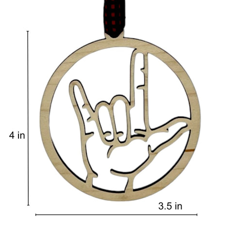 Elegant ASL (American Sign Language) 'I Love You' ornament, a beautiful symbol of love and inclusivity. Celebrate the spirit of connection and communication with this heartfelt decoration, perfect for the holiday season and beyond.