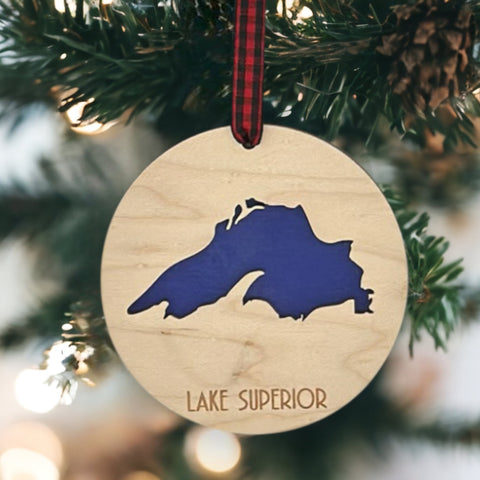 Lake Superior Map Christmas Ornament