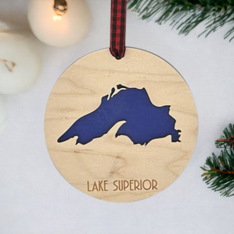 Lake Superior Map Christmas Ornament