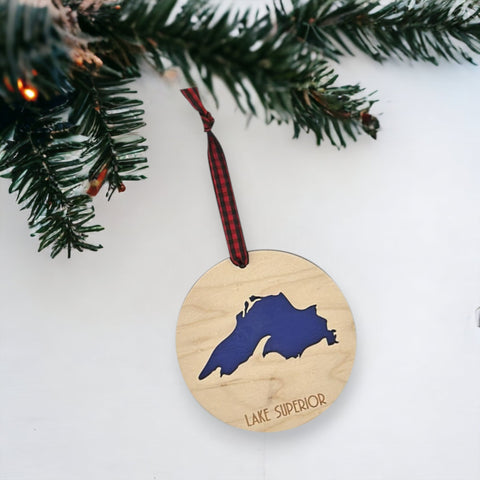 Lake Superior Map Christmas Ornament