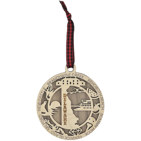 Delaware State Highlights Ornament: A delightful decoration capturing the essence of Delaware with iconic landmarks, historical symbols, and scenic wonders, beautifully crafted to celebrate the charm and uniqueness of the First State.