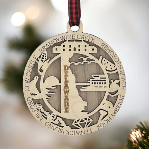 Delaware State Highlights Ornament: A delightful decoration capturing the essence of Delaware with iconic landmarks, historical symbols, and scenic wonders, beautifully crafted to celebrate the charm and uniqueness of the First State.