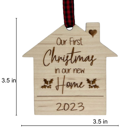 Celebrate the joy of our first Christmas in our new home with this personalized ornament. A special keepsake adorned with custom details, capturing the warmth and excitement of this memorable milestone during the holiday season.