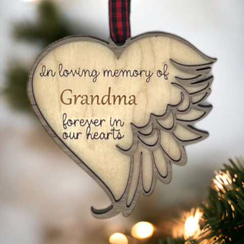 Elegant memorial ornament crafted with care, featuring a personalized touch to honor Grandma's memory. A heartfelt tribute capturing her love and warmth, a cherished keepsake for the holiday season.