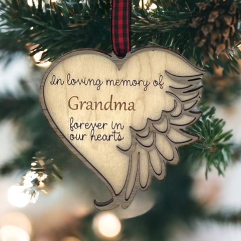 Elegant memorial ornament crafted with care, featuring a personalized touch to honor Grandma's memory. A heartfelt tribute capturing her love and warmth, a cherished keepsake for the holiday season.