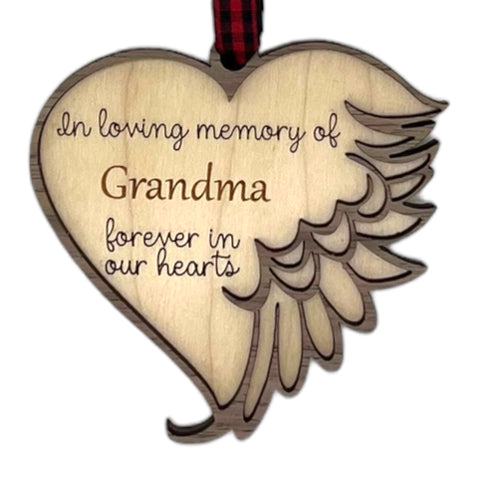 Elegant memorial ornament crafted with care, featuring a personalized touch to honor Grandma's memory. A heartfelt tribute capturing her love and warmth, a cherished keepsake for the holiday season.