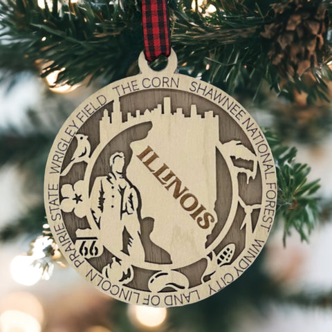 Elevate your holiday with the essence of Illinois! Our State Highlights Ornament captures the iconic landmarks and spirit of the Prairie State. Bring a touch of Illinois charm to your festive decor.