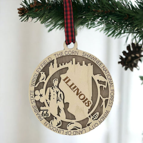 Elevate your holiday with the essence of Illinois! Our State Highlights Ornament captures the iconic landmarks and spirit of the Prairie State. Bring a touch of Illinois charm to your festive decor.