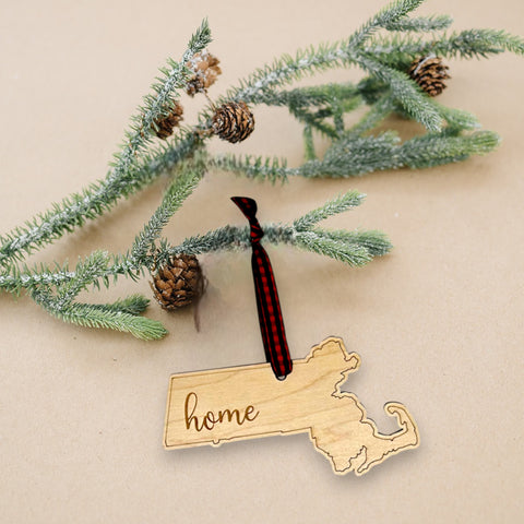 Massachusetts Home Script Ornament