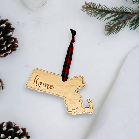 Massachusetts Home Script Ornament