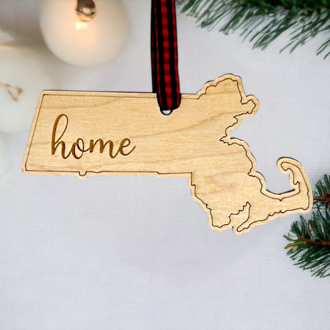 Massachusetts Home Script Ornament