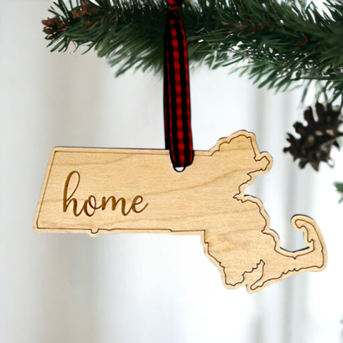 Massachusetts Home Script Ornament