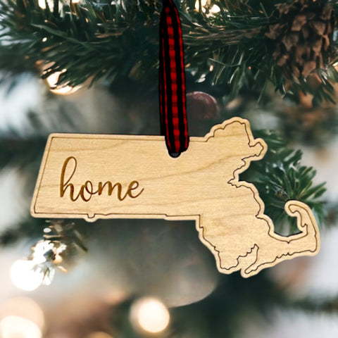 Massachusetts Home Script Ornament