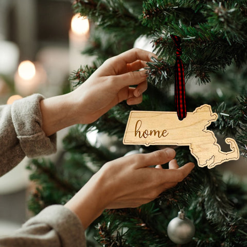 Massachusetts Home Script Ornament