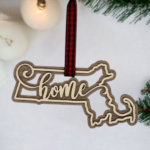 Massachusetts Home Double Layer Ornament