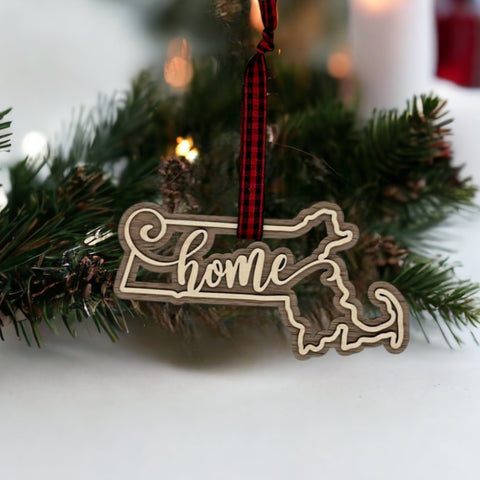 Massachusetts Home Double Layer Ornament