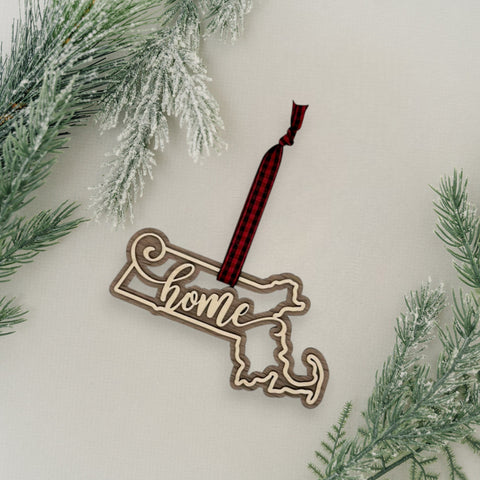 Massachusetts Home Double Layer Ornament