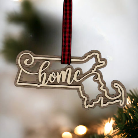 Massachusetts Home Double Layer Ornament