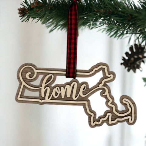 Massachusetts Home Double Layer Ornament