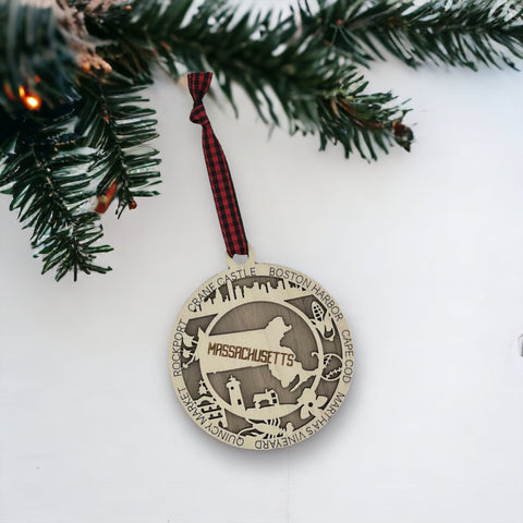 Embrace the charm of the Bay State! Our Massachusetts State Highlights Ornament brings iconic landmarks and historic elegance to your holiday decor. Celebrate the season with a touch of Massachusetts magic.