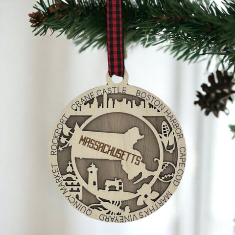 Embrace the charm of the Bay State! Our Massachusetts State Highlights Ornament brings iconic landmarks and historic elegance to your holiday decor. Celebrate the season with a touch of Massachusetts magic.