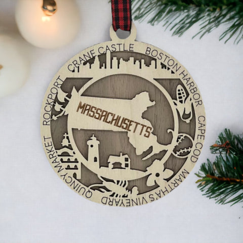 Embrace the charm of the Bay State! Our Massachusetts State Highlights Ornament brings iconic landmarks and historic elegance to your holiday decor. Celebrate the season with a touch of Massachusetts magic.