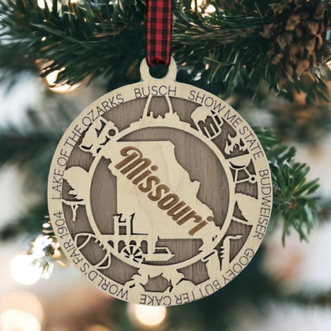 Deck the halls with a touch of Show-Me State flair!  Our Missouri Highlights Ornament is a festive must-have, showcasing iconic moments and timeless charm. Add a dash of Missouri magic to your holiday! 