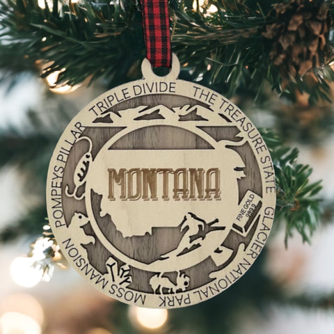 Elevate your tree with a touch of Big Sky State beauty! Our Montana Highlights Ornament captures the essence of the wilderness and iconic moments.