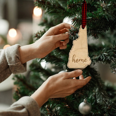 New Hampshire Home Script Ornament