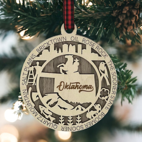 Bring a touch of Sooner State magic to your holidays! Introducing the Oklahoma State Highlights Ornament—a small masterpiece celebrating the heartland's charm. Elevate your festive decor with a touch of Oklahoma's spirit.