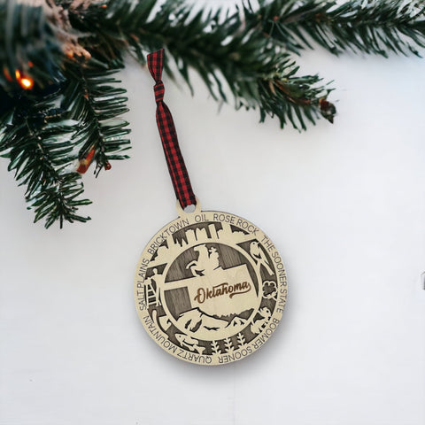 Bring a touch of Sooner State magic to your holidays! Introducing the Oklahoma State Highlights Ornament—a small masterpiece celebrating the heartland's charm. Elevate your festive decor with a touch of Oklahoma's spirit.