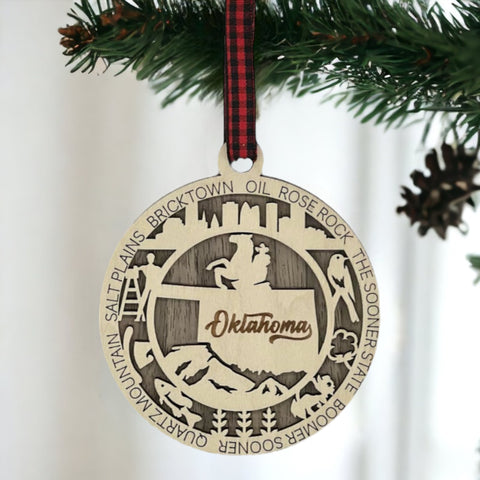 Bring a touch of Sooner State magic to your holidays! Introducing the Oklahoma State Highlights Ornament—a small masterpiece celebrating the heartland's charm. Elevate your festive decor with a touch of Oklahoma's spirit.