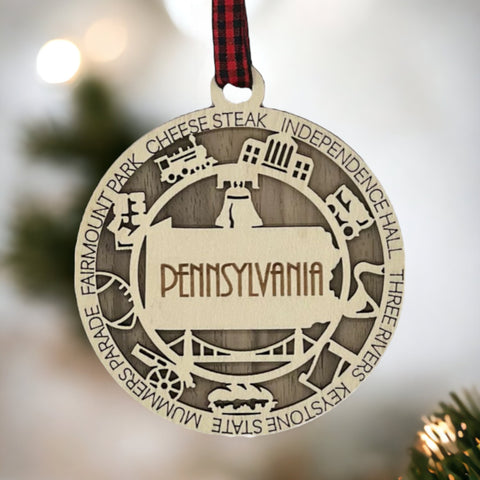 Keystone State charisma for your tree! Introducing the Pennsylvania State Highlights Ornament—a miniature masterpiece celebrating history and hometown pride. Elevate your holiday decor with a touch of Pennsylvania charm.