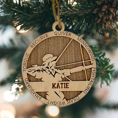 Hit the bullseye of holiday cheer with our Personalized Female Archer Ornament! Crafted for archery enthusiasts, this custom keepsake adds a personal touch to your tree. Celebrate the precision and strength of your archer with this spirited ornament. Customize now for a striking touch in holiday decor – order your Personalized Female Archer Ornament today!